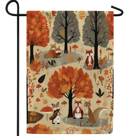 America Forever Fall Woodland Garden Flag, 12.5 x 18 inches Double Sided, Autumn Forest Foxes Garden Flags, Fall Foliage Animals, Outdoor Seasonal Flags for Yard, Lawn, Garden Decor