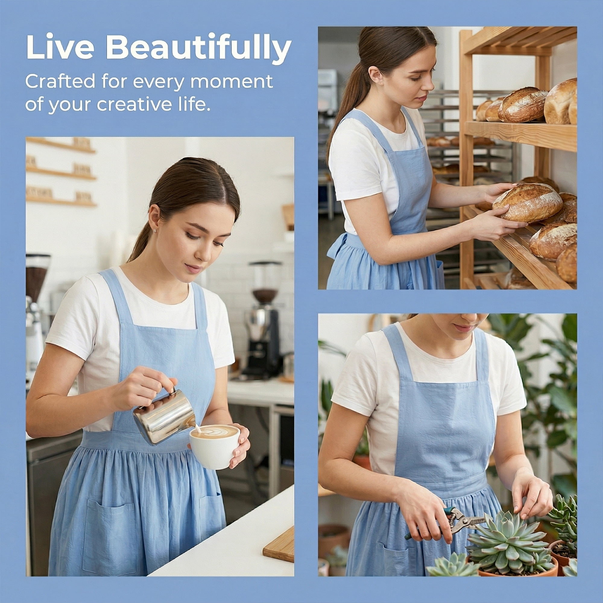 Unique Bargains Women's Kitchen Apron Long Waist Cooking Apron 37.4x50.4in Royal Blue