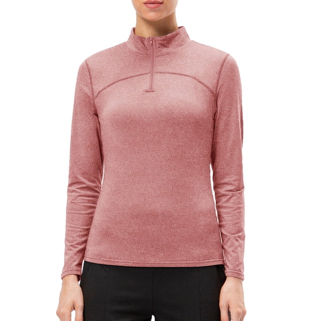 Camiseta deportiva de manga larga para mujer, polar, cálido, con cremallera en un cuarto, senderismo Abanopi Rojo/Grande