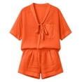 thumbnail image 4 of Cagogo Women Plus Size V Neck 2 Piece Shorts Set Casual Solid Boho Beach Outfits Loose Short Sleeve Crew Neck Tops Comfy Pants Matching Lounge Sets Tracksuits Loungewear Travel Airport Clothes,, 4 of 9