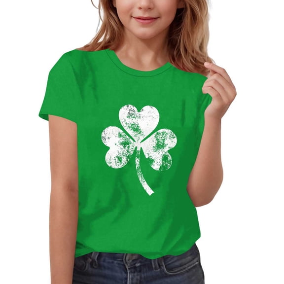 Pileajo Short Sleev Shirts for Kids St Patrick's Day Round Neck Tees Summer Boys Girls Shamrock Graphic Printed Tops