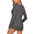 thumbnail image 4 of Camiseta de manga larga de color sólido con cuello en V para mujer, blusa suelta informal, gris, M Vogacara AP003714-07, 4 of 5