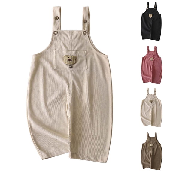 Pretxorve Kids Girls Boys Overalls Solid Corduroy Casual Bottoms