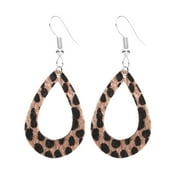 CDAR Women Leopard Print Teardrop Dangle Faux Leather Hook Earrings Jewelry Gift