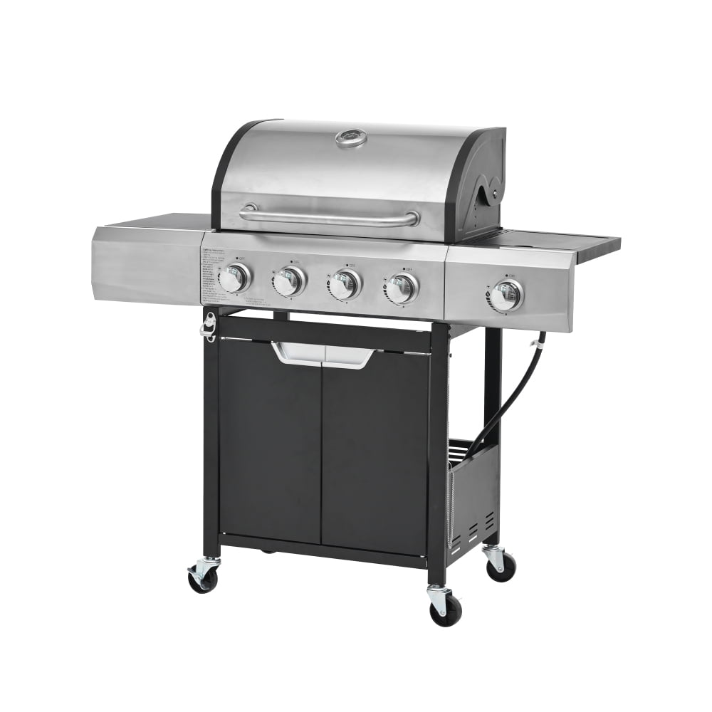 Holaki 4-Burner Propane Gas Grill with Side Burner, 51000 BTU Stainless Steel Outdoor BBQ Grill, Large Cooking Area, Built-in Thermometer for Backyard Cooking