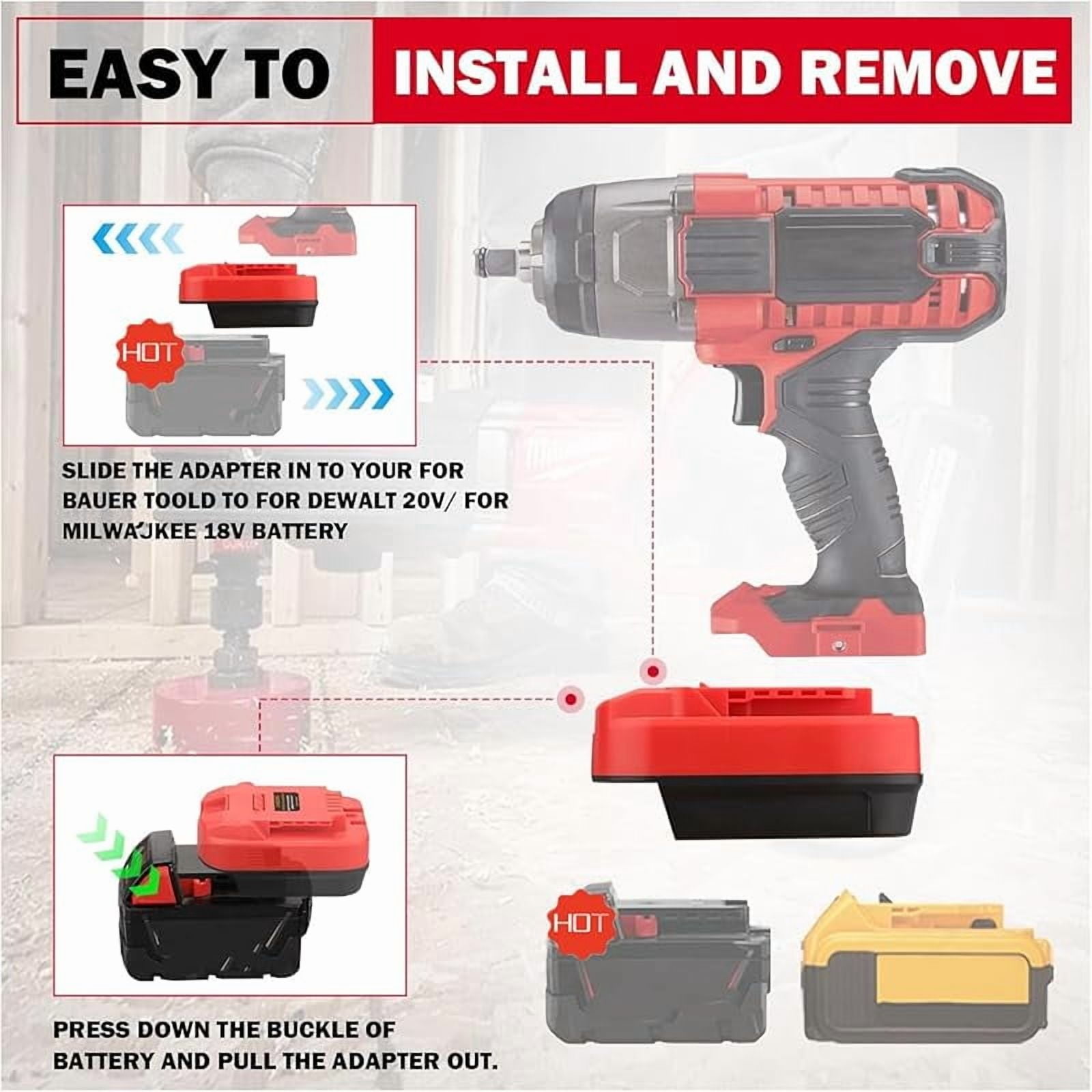 for Dewalt & for Milwaukee to for Bauer Battery Adapter, Fit for Dewalt 18v-20v & for Milwaukee 18v M18 Lithium Batteries, Work for Bauer Series 20V MAX Cordless Tool