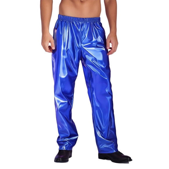 Aislor Pantalon de Danse Jazz Métallisé pour Homme, Taille Élastique, Bleu, P