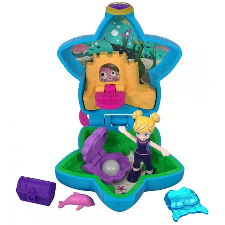 Polly Pocket Tiny Pocket Places Aqua Awesome Aquarium Compact with Micro Doll and
