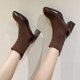 thumbnail image 5 of NECHOLOGY Botas Mujer Adulto Femenino Zapatos Botines mujer Botines de mujer Moda Simple Color sólido Tejido elástico Cómodo Tacón grueso Tacón cuadrado (Brown, 7), 5 of 7