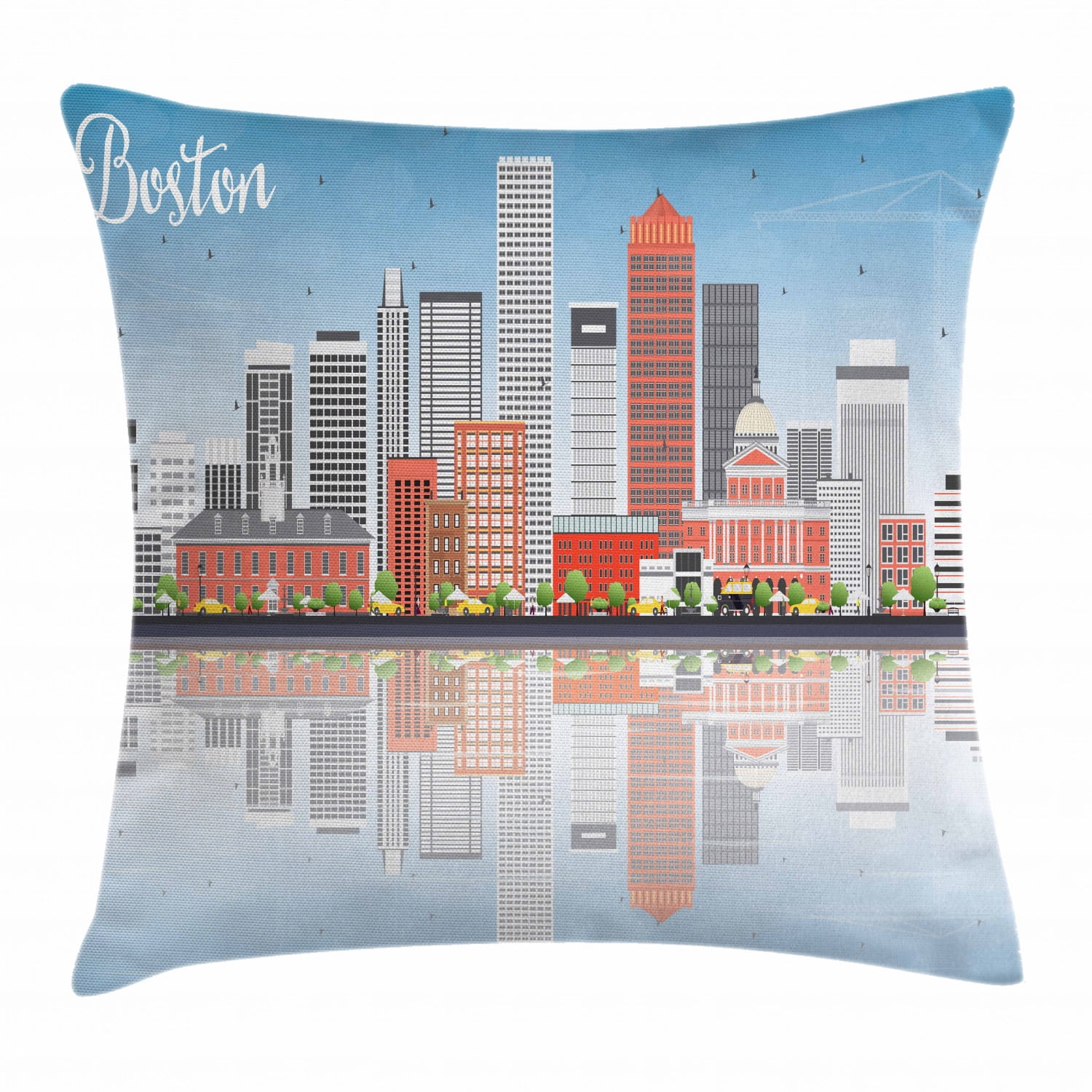Boston Throw Pillow Cushion Cover, Business Travel and Tourism Concept
