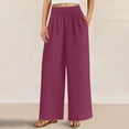 thumbnail image 4 of SELONE Womens Palazzo Pants with Pockets Plus Size Lounge Pants Cotton Linen Wide Leg Elastic Waist Full Length Trouser Loose Casual Long Beach Pants Solid Wine S Tall Breathable Summer Clothes, 4 of 8