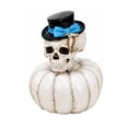 thumbnail image 2 of Resin Skull White Pumpkin Figurine With Bow Hat Decor Freestanding Tabletop Statue For Halloween Indoor Party Shelf Mantel Seasonal Home Decor.B:1Pc(3.93*4.92 in), 2 of 5