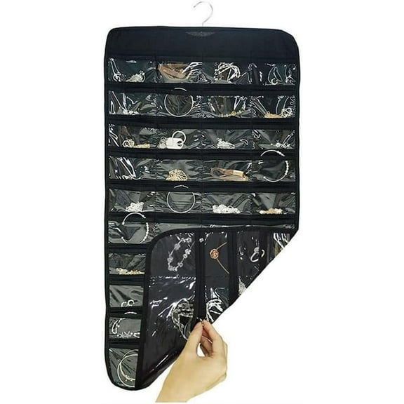 Jewelry Organizer - 1 Pcs Fabrics Hanging Bag 80-Pocket Dual-sided Wall Shelf Jewelry Storage for Jewelry Earring Necklace Bracelet Ring Storage Travel Holder