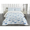 thumbnail image 3 of Ambesonne Fish Quilted Bedspread Set 3 Pcs, Geometric Net Design Dots, Queen Size, Blue Pale Blue White, 3 of 5