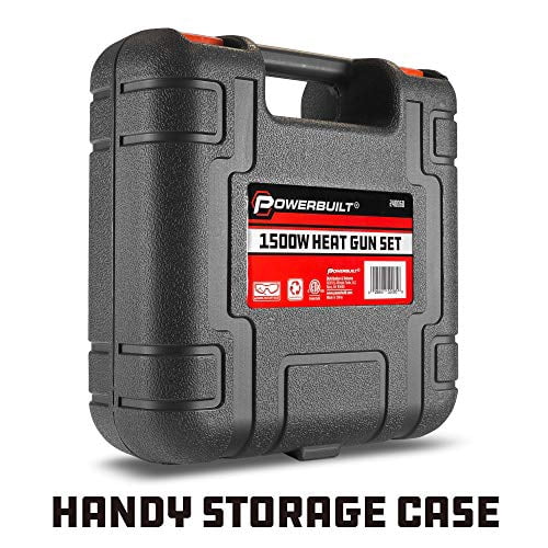 Powerbuilt Heat Gun Heavy Duty 1500W 2 Spd 622-1022F 7 Pc Nozzles Case - 240068 , Red