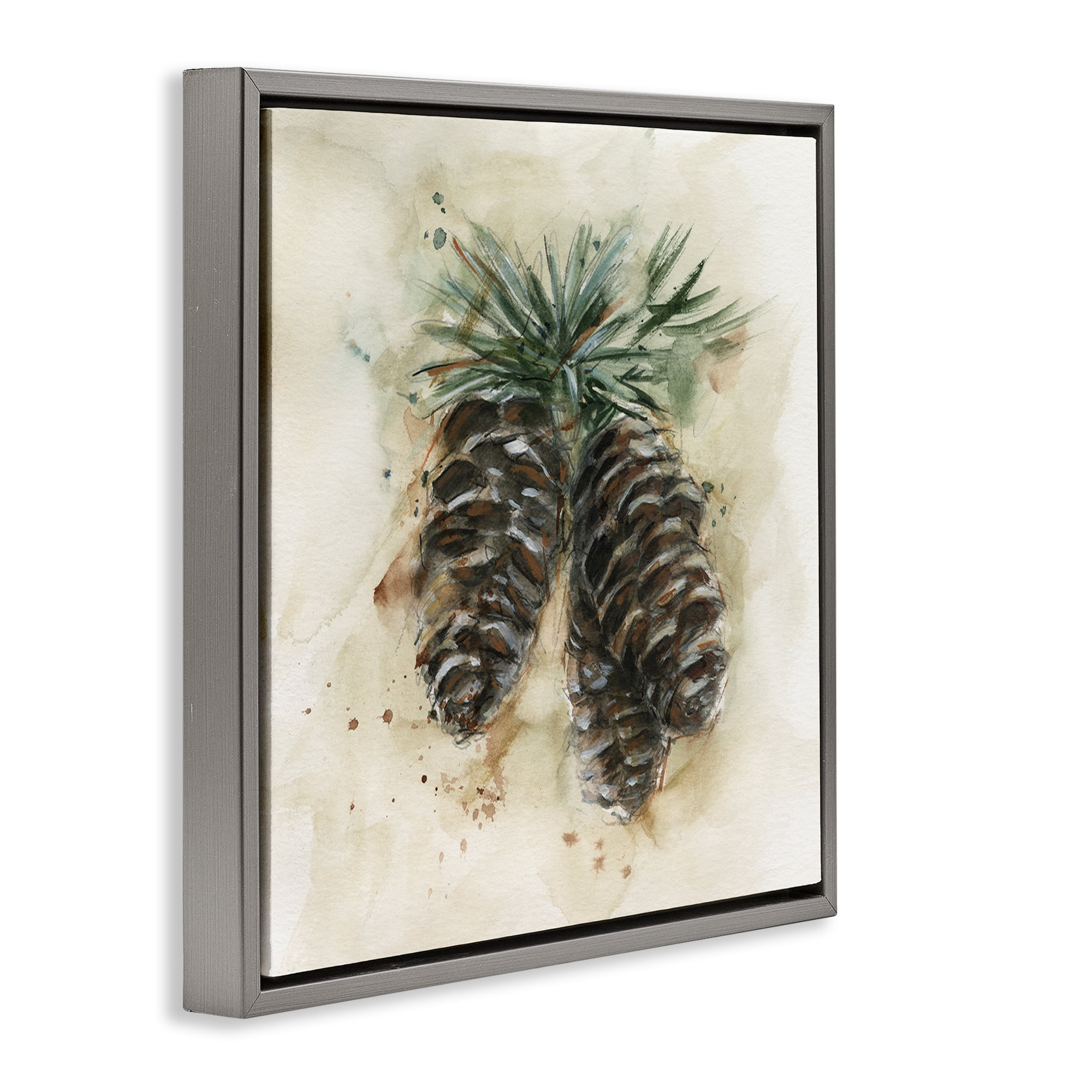 Stupell Industries Rustic Forest Pinecone Plants & Flowers Painting Gray Floater Framed Canvas Art Print Wall Art, 25 x 25