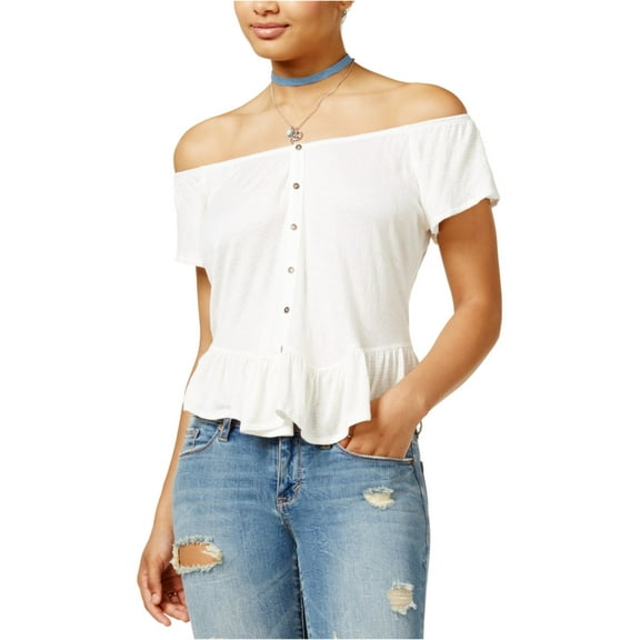 American Rag Womens Button Detail Peplum Blouse, White, Juniors, Medium