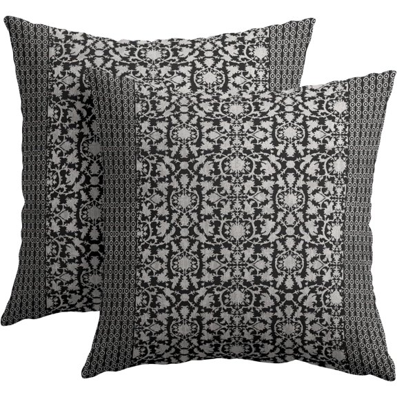 Black Gray Antique Pillow Covers 20x20 Inch Vintage Floral Block Print Decorative Throw Pillows Set of 2 Retro Turkish Pillowcases for Couch Indoor Outdoor Home Decor
