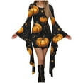 thumbnail image 3 of Fewfanhot Robes d'Halloween pour Femmes Décontractées à Col Rond avec Imprimés Effrayants et Style Asymétrique Robe à Enfiler Patchwork, 3 of 5