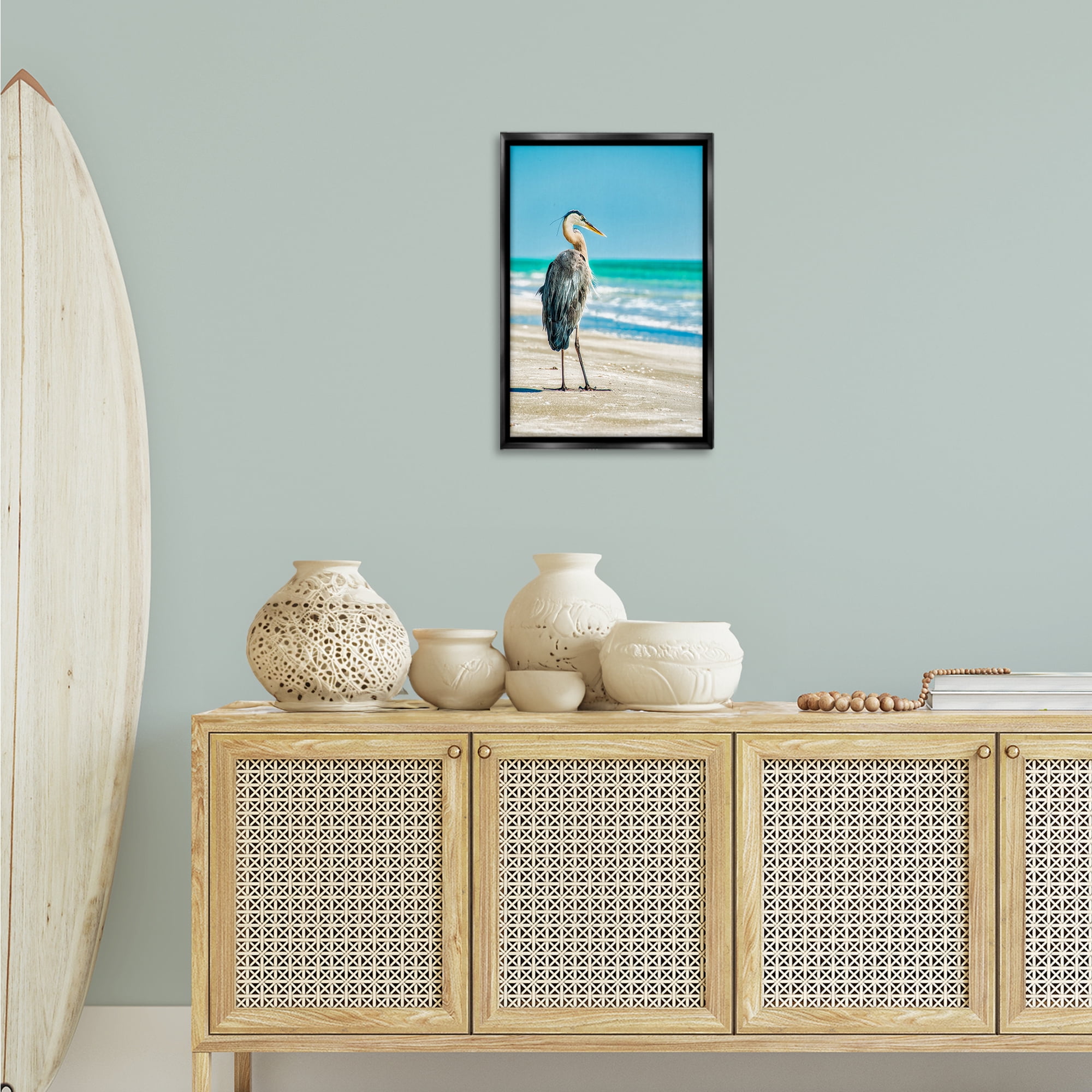 Stupell Industries Reflective Beach Bird Nautical & Beach Photography Black Floater Framed Canvas Art Print Wall Art, 17 x 25