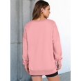 thumbnail image 4 of Women's Plus Size V-Neck Pullover Pink Sweatshirt - Casual Oversized Long Sleeve Top, Solid, Spring/Autumn/Winter, S-2XL, 4 of 8