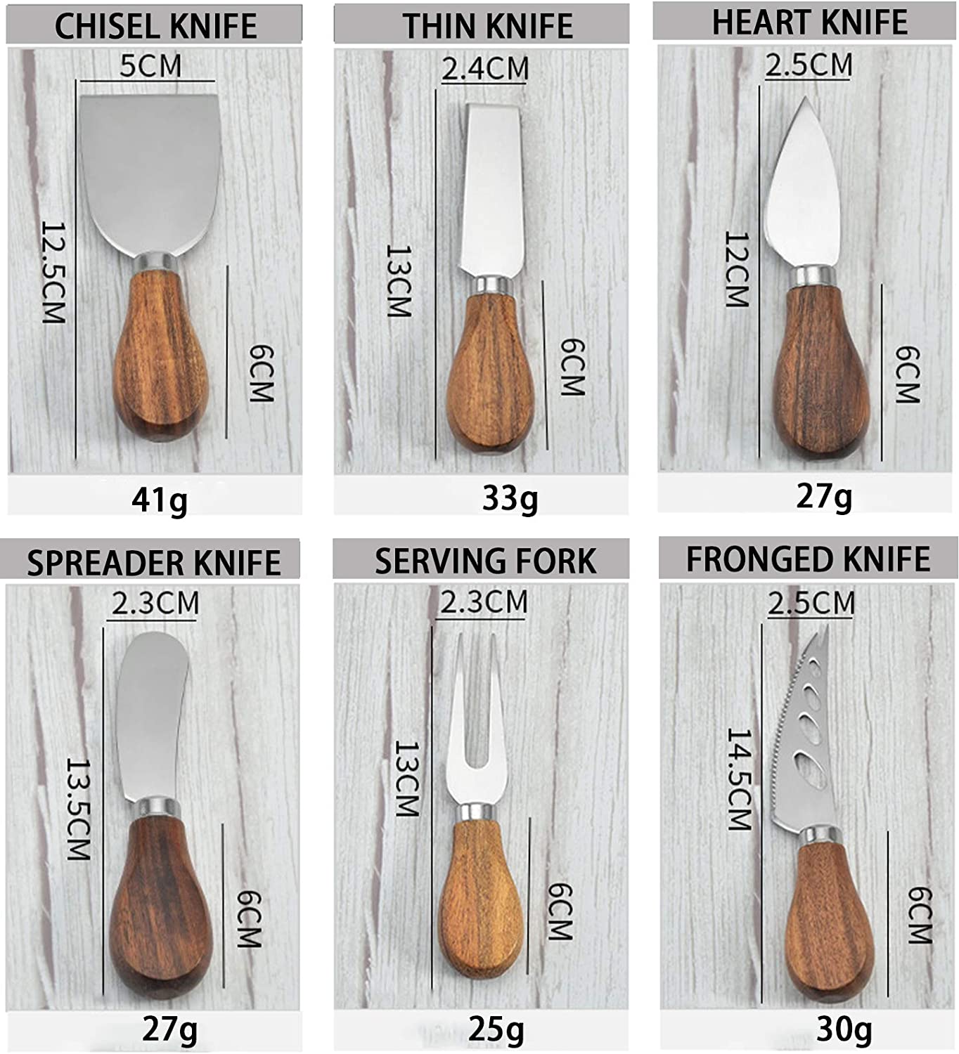 ABCISI Cheese Knives Set, 6-Piece Stainless Steel Cheese Knife Collection with Cheese Slicer Cheese Cutter Cheese Fork,Cheese Spreading Knife for Charcuterie Boards and Cutlery Gift Set