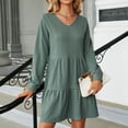 thumbnail image 2 of Sngxgn Womens Summer Deep V Neck Knotted Tiered Elegant Mini Short Swing Skater Dresses(Green,S), 2 of 8