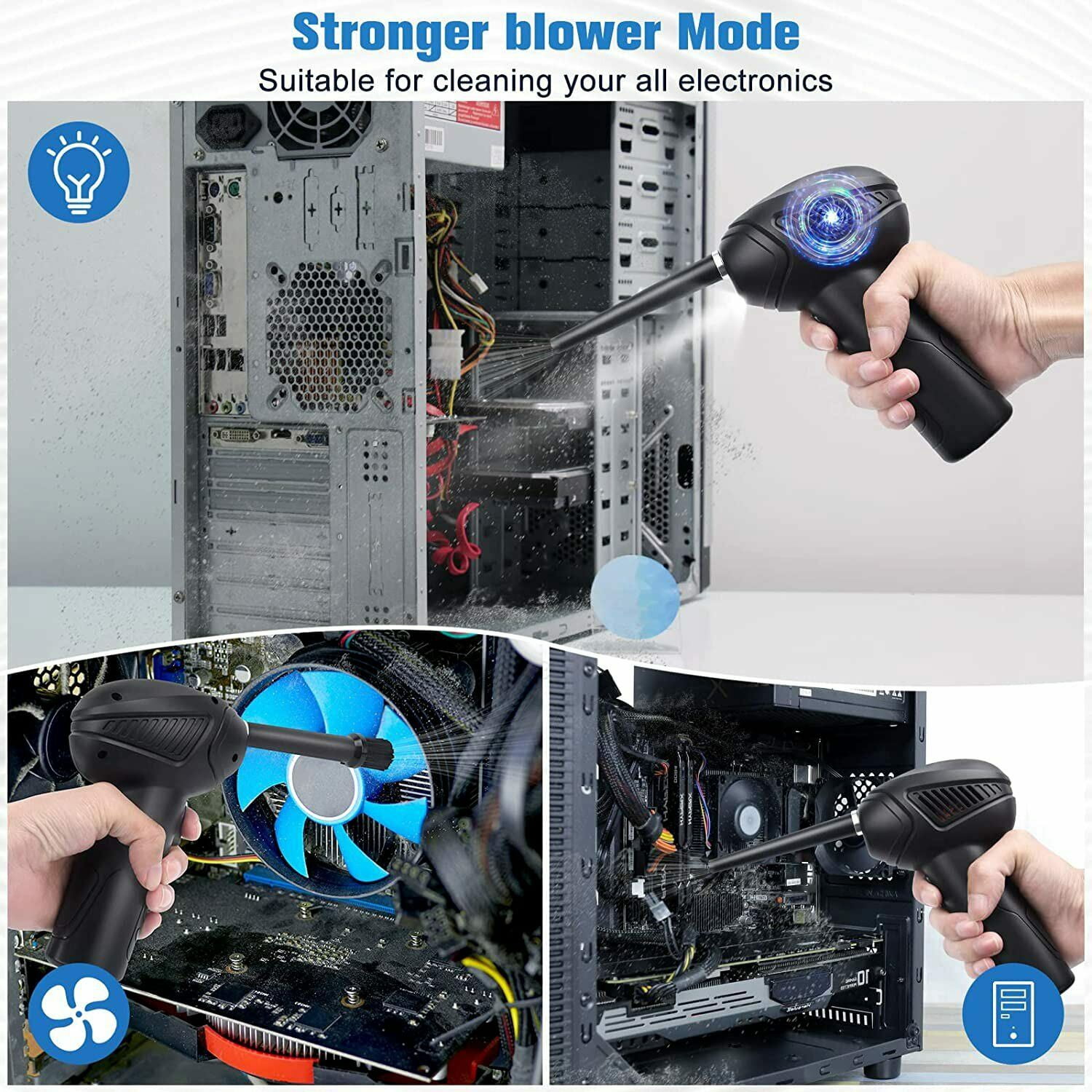 Compressed Air Duster, Cordless Electric Air Blower with LED Lighting for Computer, 2-Gear Adjustable Power Dust Cleaner, Rechargeable Portable Mini Blower for Electronics, Keyboard, PC & Car