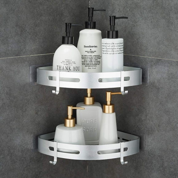 Estante Corner Caddy para baño y ducha, montado en la pared, 2 niveles, plateado