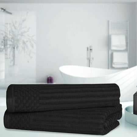 BNM Cotton Ribbed Checkered Bath Towels (Set of 2) Black