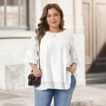 thumbnail image 6 of Agnes Orinda Women's Plus Size Tops Crew Neck Ruffle Short Sleeve Blouse Double Layered Summer Casual Solid Shirts 1X White, 6 of 7