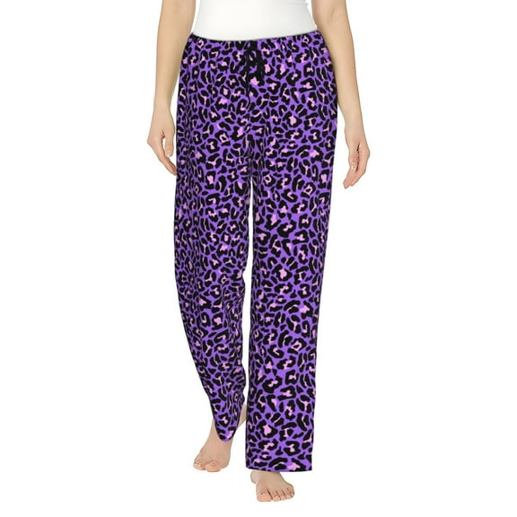 Saiise Purple Leopard Womens Pajama Pants Stretch Comfy Lounge Pants Drawstring Sleep Bottoms with Pockets-