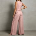 thumbnail image 7 of Womens 2 Piece Color Blocked Suits Sleeveless Crew Neck Tops Wide Leg High Waist Trousers Summer Comfy Fashion Set Pink XL, 7 of 7