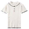 thumbnail image 2 of Camisa de punto Mujer Verano con volantes Manga corta Cuello de muñeca Casual Top, Blanco Scienceny AP001288-01B, 2 of 7