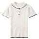 thumbnail image 2 of Camisa de punto Mujer Verano con volantes Manga corta Cuello de muñeca Casual Top, Blanco Advancent AP001288-01B, 2 of 7
