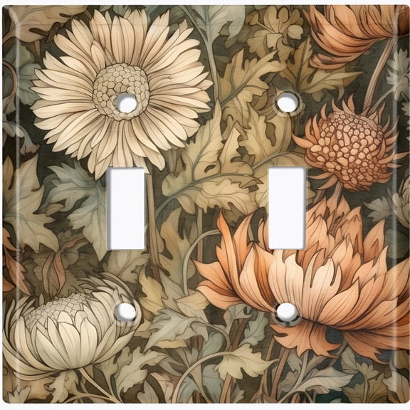 Metal Light Switch Wall Plate Outlet Cover (Printed Image of Dahlia Flower Pattern - Double Toggle)