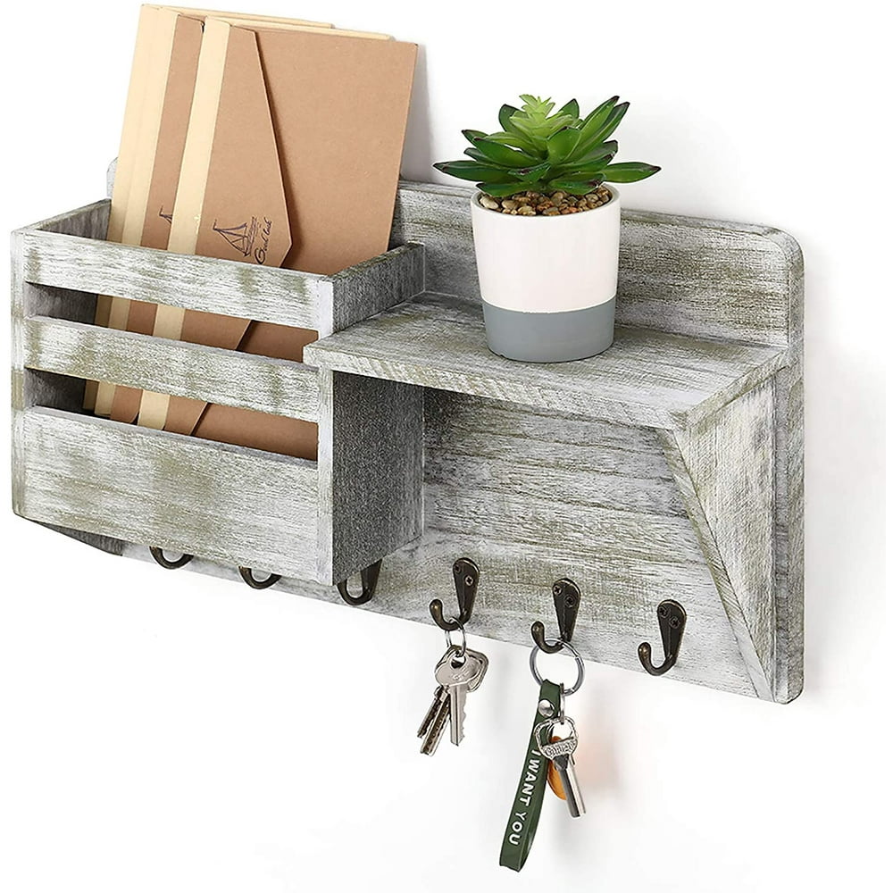 Wall Mount Mail & Key Holder Organizer with 6 Key Hooks, 1 Compartment