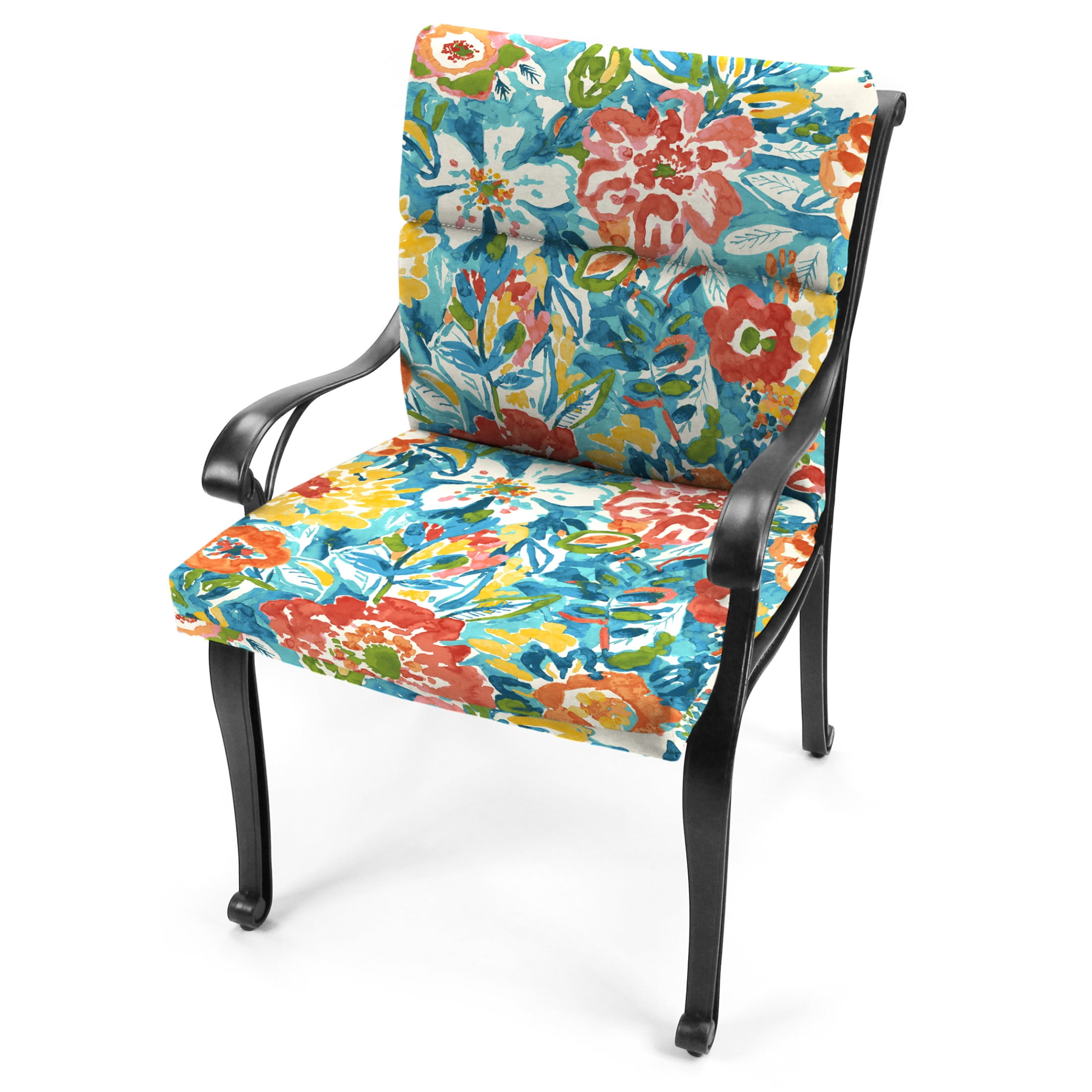 Jordan Manufacturing 44" x 22" Sun River Sky Multicolor Floral Rectangular Outdoor Chair Cushion with Ties and Hanger Loop