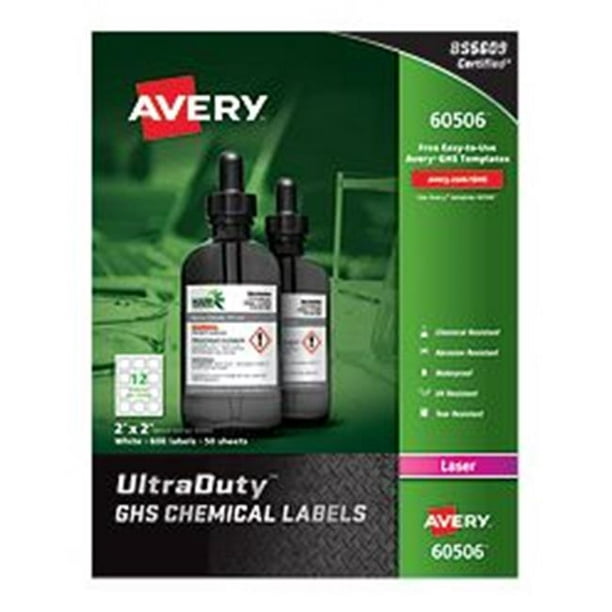 Avery-Dennison 60506 Étiquettes Chimiques Ultra-Duty Ghs- Blanc - 2 x 2 Po