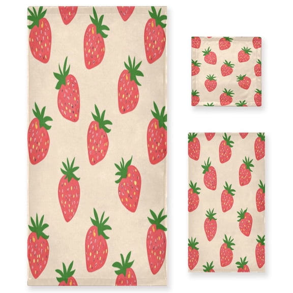 Three-Piece Towel Set Face Towel Towel Set Hand Towel Bath Towel Cotton Bath Towels Bath Towel Sets Hand Bath Towels Cartoon Strawberry1