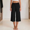 thumbnail image 6 of Yuanlook Women's Cropped Wide Leg Pants, Elastic Waist Large Patch Pockets Relaxed Capri Pants for Casual Outings and Weekend Gatherings S‑XXL, 6 of 9