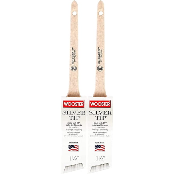Wooster Genuine 1.5" Silver Tip Thin Angle Sash Paintbrush 2-Pack, 5224-1.5-2PK