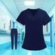 thumbnail image 5 of Conjunto de uniformes médicos, lavable a máquina, escote en V, unisex, con bolsillos, , top de enfermera y pantalones, traje para salón , azul Otro Salvador Blusa y pantalones médicos, 5 of 6