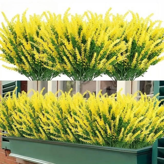 Xiao Hua 12 manojos de flores artificiales de lavanda y plástico morado (amarillo)
