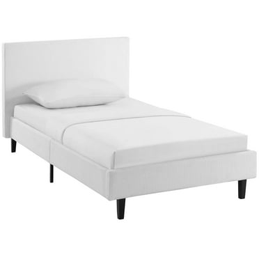 Modern Contemporary Urban Design Bedroom Twin Size Platform Bed Frame, Fabric, White