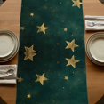 thumbnail image 5 of Teal Stars 120 Inch Table Runner, Elegant Art Sky Star Farmhouse Dresser Scarf Cotton & Linen Tablerunner for Dining/Kitchen Island/Holiday Party Décor 13" x 120", 5 of 9
