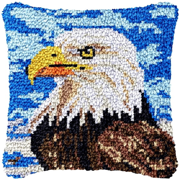 Latch Hook kits Pillow Animal Eagle Printed Canvas Cushion Crochet Yarn Needlework DIY Hook Latch Kit Embroidery Pillowcase Rug Cover Home Sofa Christmas Decoration 43x43cm