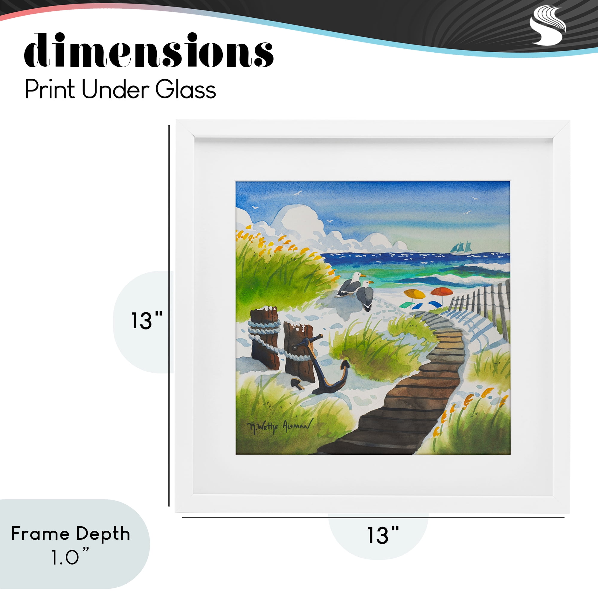 Stupell Industries Seagull & Anchor on Shore White Framed Print Under Glass, design by Robin Altman