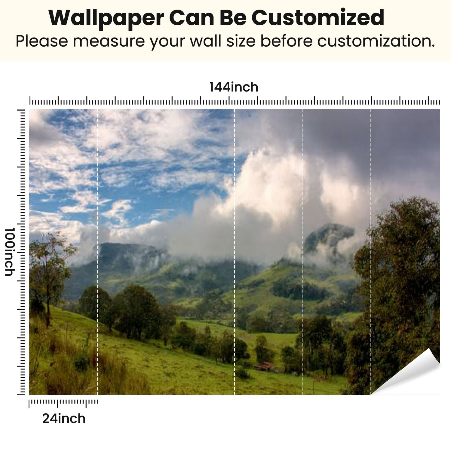 Peel and Stick Wallpaper Iguaque mountain clouds sunset Modern Art Wall Mural Decor Self Adhesive and Removable 100in x 144in
