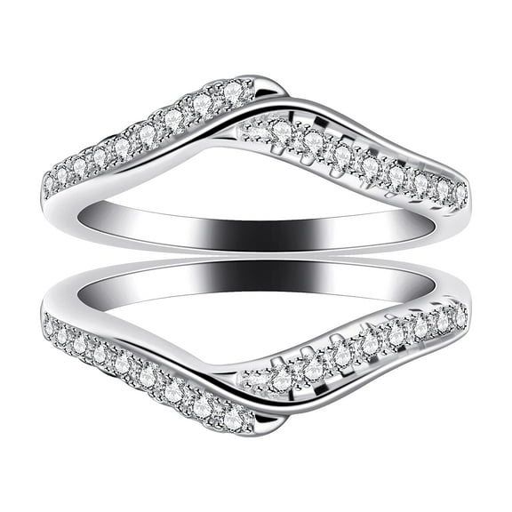Uloveido 925 Sterling Silver CZ Wrap Ring Guard Enhancer V Stackable Rings Set Y1516 (Size 6)
